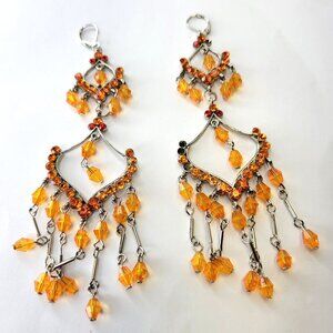 Orange Rhinestone Earrings Tassel Beaded Earrings
